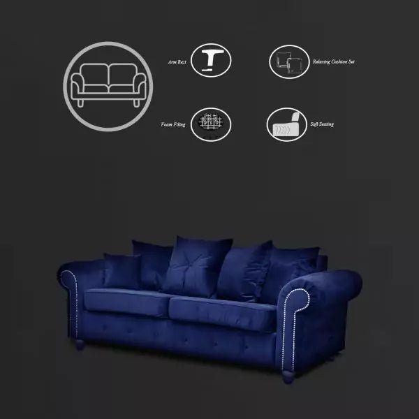 ASHWIN BLUE Plush Velvet Sofa Set - Style HeavenASHWIN BLUE Plush Velvet Sofa SetsofasStyle HeavenStyle HeavenASH3+2BLUE5061028323200