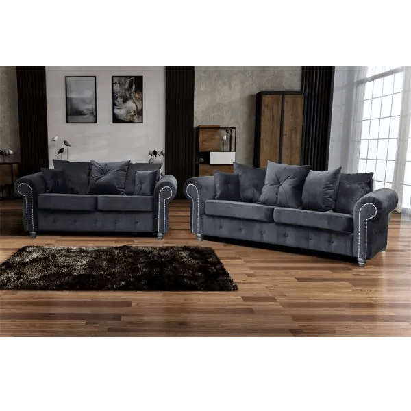 ASHWIN PLUSH VELVET GREY SOFA SET - Style HeavenASHWIN PLUSH VELVET GREY SOFA SETsofasStyle HeavenStyle HeavenASH3+2GREY5061028323194