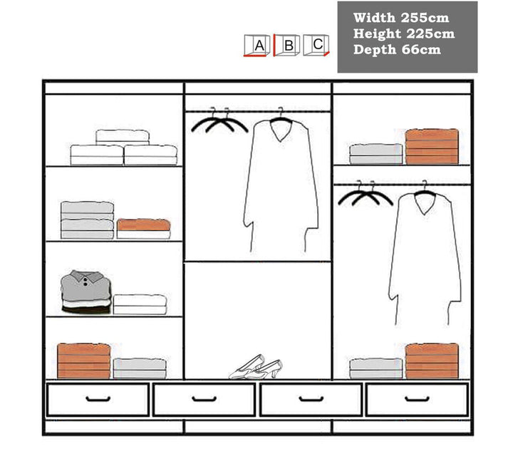 SYCILIA 2&3 High Gloss Sliding Doors WARDROBE 3 Sizes & 3 Colours - Style HeavenSYCILIA 2&3 High Gloss Sliding Doors WARDROBE 3 Sizes & 3 ColoursWARDROBESStyle HeavenStyle HeavenSYCILIA255W5061028322661255cm